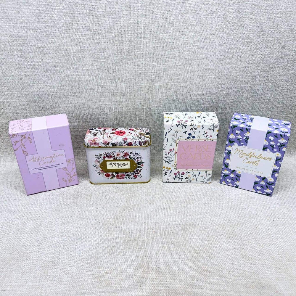 Floral Daily Reflection Card Set Affirmation Verse Mindfulness Prayer Tin 4pc